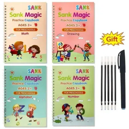 Sank Magic copybooks for preschoolers, ages 3+, with pens.